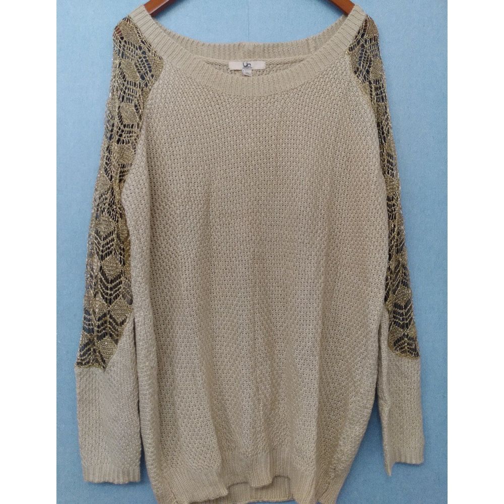 Cozy Knit Sweater with Snake Print Sleeves Zip Back Detail Oversized Beige